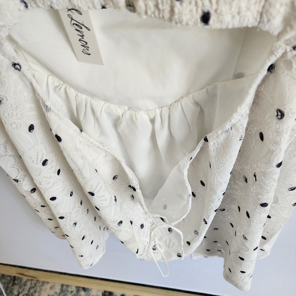 For Love And Lemons Romantic Donna mini dress Ivory Lace Polka Dot Size L NWT - Picture 5 of 10